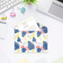 A4 clear file envelope featuring a colourful leaf design in blue, pink, and yellow, with a document inside.