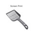 A large cat litter scoop in grey, featuring a slotted scoop design and a handle with a branding logo.