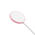 A pink and white wireless charger with a circular design and a cable. It has a branding logo on the surface.