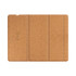 A foldable wireless charging mouse pad in a natural brown colour, featuring a logo on its surface.