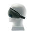 A Bluetooth eye mask in black, featuring a logo, displayed on a white mannequin head.