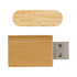 A bamboo USB drive with a removable cap, featuring a natural wood finish. The product has a logo on it.