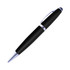 A black stylus USB pen with a shiny silver clip and tip, featuring a logo on the barrel.