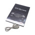 A promotional brochure for the Kia Quoris with a USB cable included. The cover features a dark design with a car image.