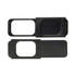 A black webcam cover slide with a sliding mechanism, featuring two pieces for easy camera privacy.