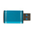 A blue USB data blocker with metallic accents, featuring a USB connector at one end. It has a simple design and a logo.
