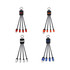 A collection of multi-charging cables in red, black, and blue, featuring keychain attachments and various connector types.