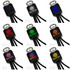 A set of charging cables in various colours including blue, red, green, orange, pink, and black, featuring a logo.