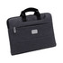 A grey laptop bag with a handle, featuring a front zip pocket and a logo. A grey laptop bag with a handle, featuring a front zip pocket and a logo.