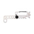 A silver multi-tool with various hexagon shapes, a bottle opener, and a carabiner clip. It features measurement markings.
