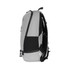 A grey and black eco-friendly backpack with adjustable straps and pockets, featuring a logo.