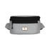 A grey bum bag with a zippered compartment, featuring a small logo on the front.