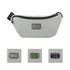 A grey waist bag with a zip closure and an attached logo. Includes options for branding in different colours.