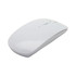 A white wireless mouse with a sleek design, featuring a logo on its surface.