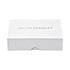 A large white gift box featuring a logo, designed for a health bracelet.