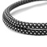 A braided black and white charging cable with a flexible design. It features a textured surface and a logo. A braided black and white charging cable with a flexible design. It features a textured surface and a logo.