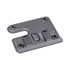 A grey wireless charging stand with multiple slots for devices, featuring a logo and round rubber feet. A grey wireless charging stand with multiple slots for devices, featuring a logo and round rubber feet.
