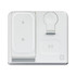 A white magnetic wireless charger and USB adaptor with an integrated logo, featuring two charging sections. A white magnetic wireless charger and USB adaptor with an integrated logo, featuring two charging sections.