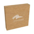 A brown cardboard box featuring a logo on the front, suitable for packaging a product.