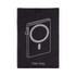 A black packaging featuring a simple line drawing of the Wally Mag RFID case, with a logo on the front.