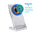 A clear acrylic magnetic wireless charging stand featuring blue magnets and wireless charging coils.