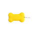 A yellow silicone bone-shaped dog poop bag dispenser with a metal clip.