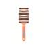 A detangler bristle hairbrush in orange with a textured handle and flexible bristles, featuring a logo on the handle.