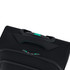 A black wheeled underseater bag with teal accents and a handle on top. It features a zippered compartment.