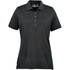 A women's polo shirt in dark grey, featuring a button placket and a branded logo. Short sleeves and a classic fit.