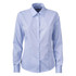 A button-up shirt in light blue with long sleeves and a collar, featuring a logo on the chest.
