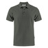 A dark green cotton polo shirt with a collar and three buttons, featuring a branding logo.