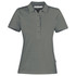 A grey women's cotton polo shirt featuring a three-button placket and a discreet logo.