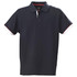 A navy blue cotton polo shirt with contrasting collar and sleeve detailing. Features a logo on the chest.
