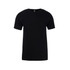 A black cotton crew t-shirt with short sleeves and a simple design. It features a logo on the fabric.