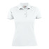A light grey women's cotton polo shirt with a collared neckline and three buttons, featuring a logo.