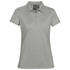 A light grey women's polo shirt featuring a collar and a logo. It has a classic fit and short sleeves.