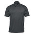 A dark grey men's polo shirt with a collar and a logo on the chest.