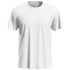 A white classic T-shirt with a round neck and short sleeves, featuring a logo on the tag inside.