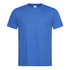 A classic blue organic t-shirt featuring a simple design and a logo on the neckline. Ideal for casual wear.