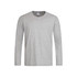 A light grey long sleeve T-shirt with a round neck and a logo on the label.
