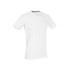A white crew neck t-shirt with short sleeves and a subtle logo detail.