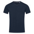 A navy blue men's V-neck T-shirt featuring short sleeves and a simple design. It includes a logo.