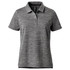 A women's polo shirt in a grey marled design, featuring a classic collar and three-button placket. It has a logo.