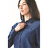 A woman's long sleeve twill shirt in navy blue, featuring a button-up design and a chest pocket.