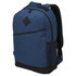A blue backpack with black accents, featuring a logo and adjustable straps. Ideal for everyday use.