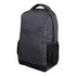 A black and grey laptop backpack with a zipper closure and side mesh pockets. It features a logo on the front.