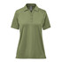 A women's polo shirt in olive green with short sleeves and a collar. It features a logo on the chest.