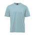A light blue men's t-shirt with a simple design and short sleeves, featuring a logo on the collar.