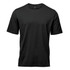A black men's T-shirt featuring short sleeves and a simple design, with a logo on the front.