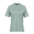 A light green women's t-shirt with short sleeves, featuring a logo on the label.